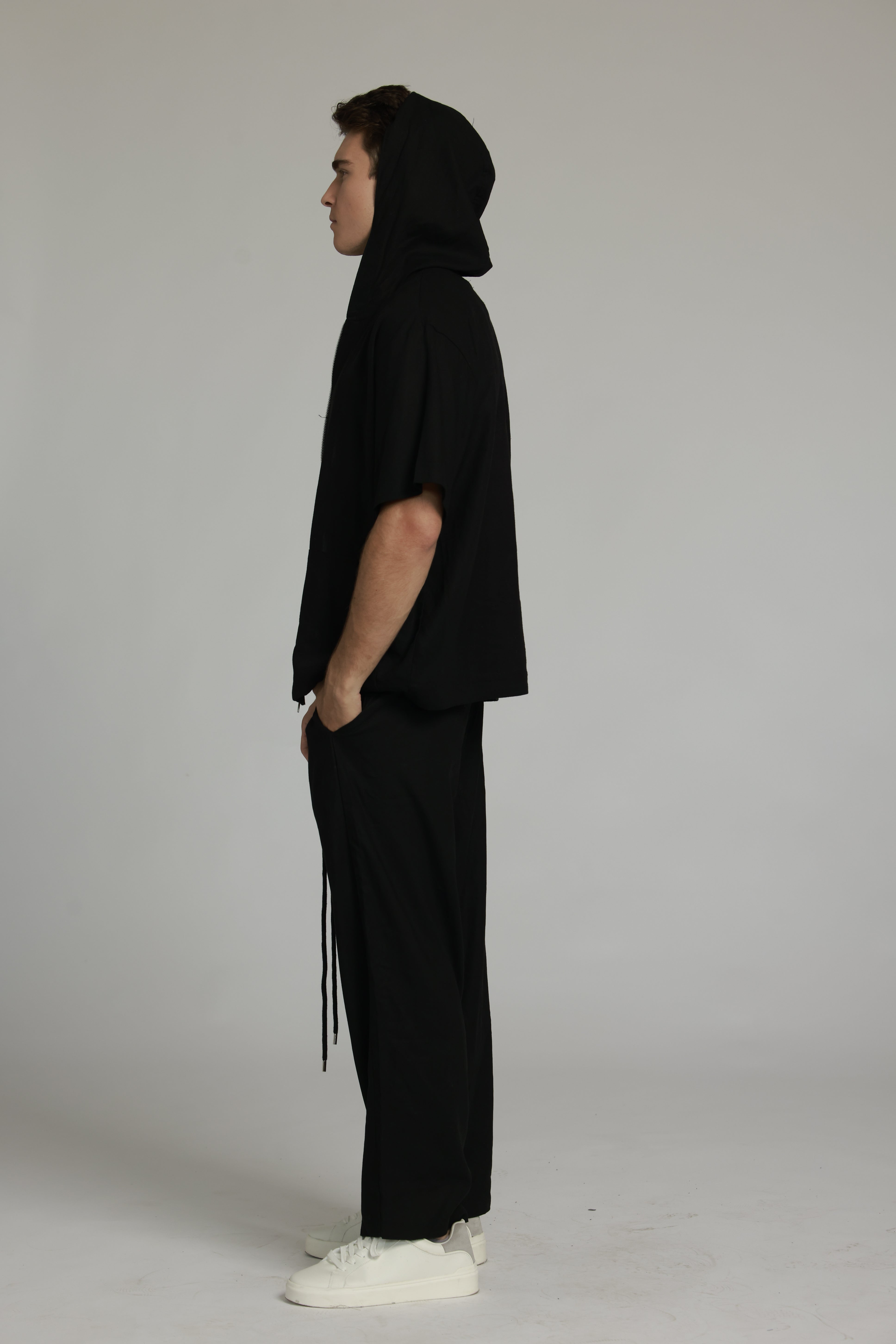 ג׳קט פשתן קפוצון- שחור