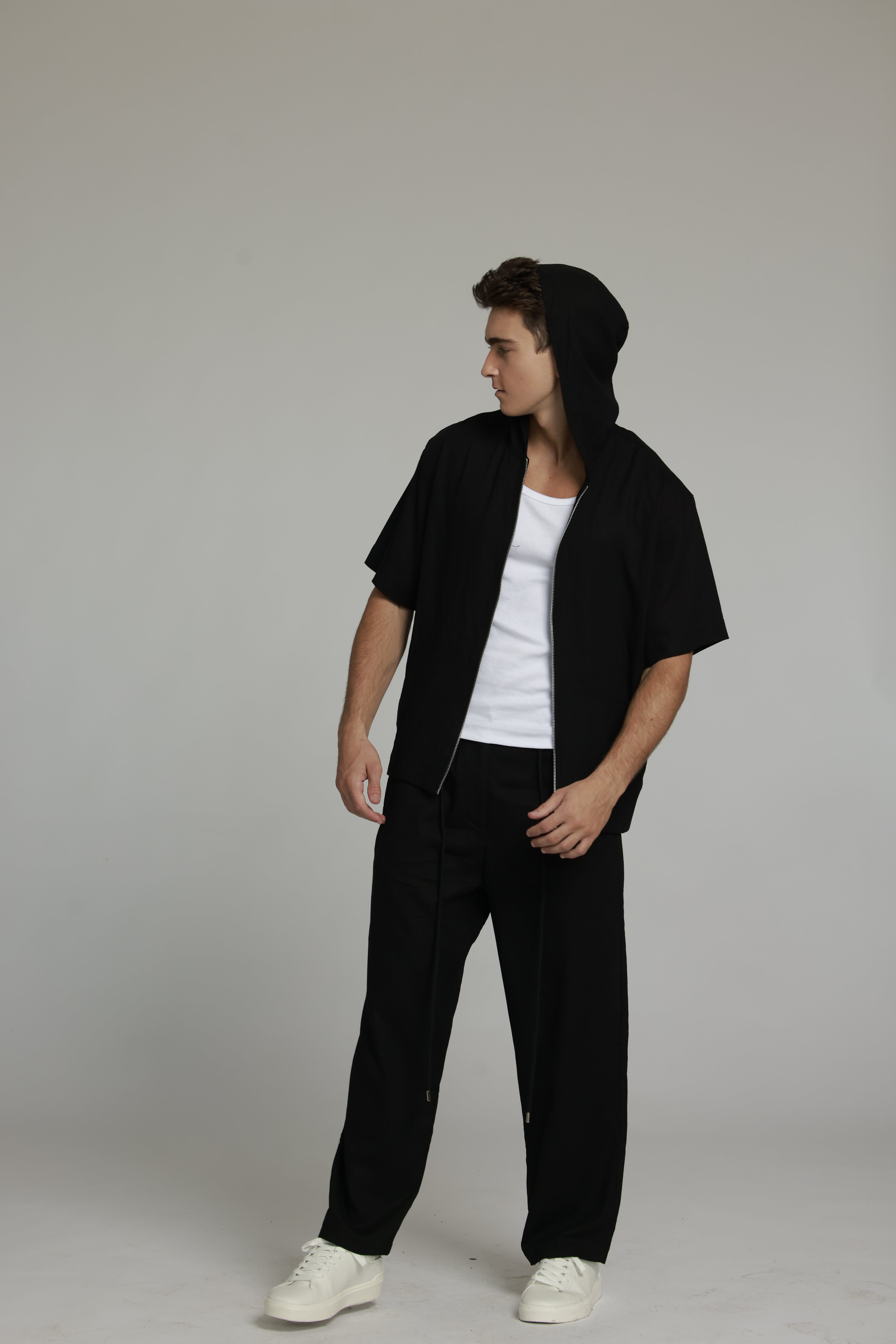 ג׳קט פשתן קפוצון- שחור