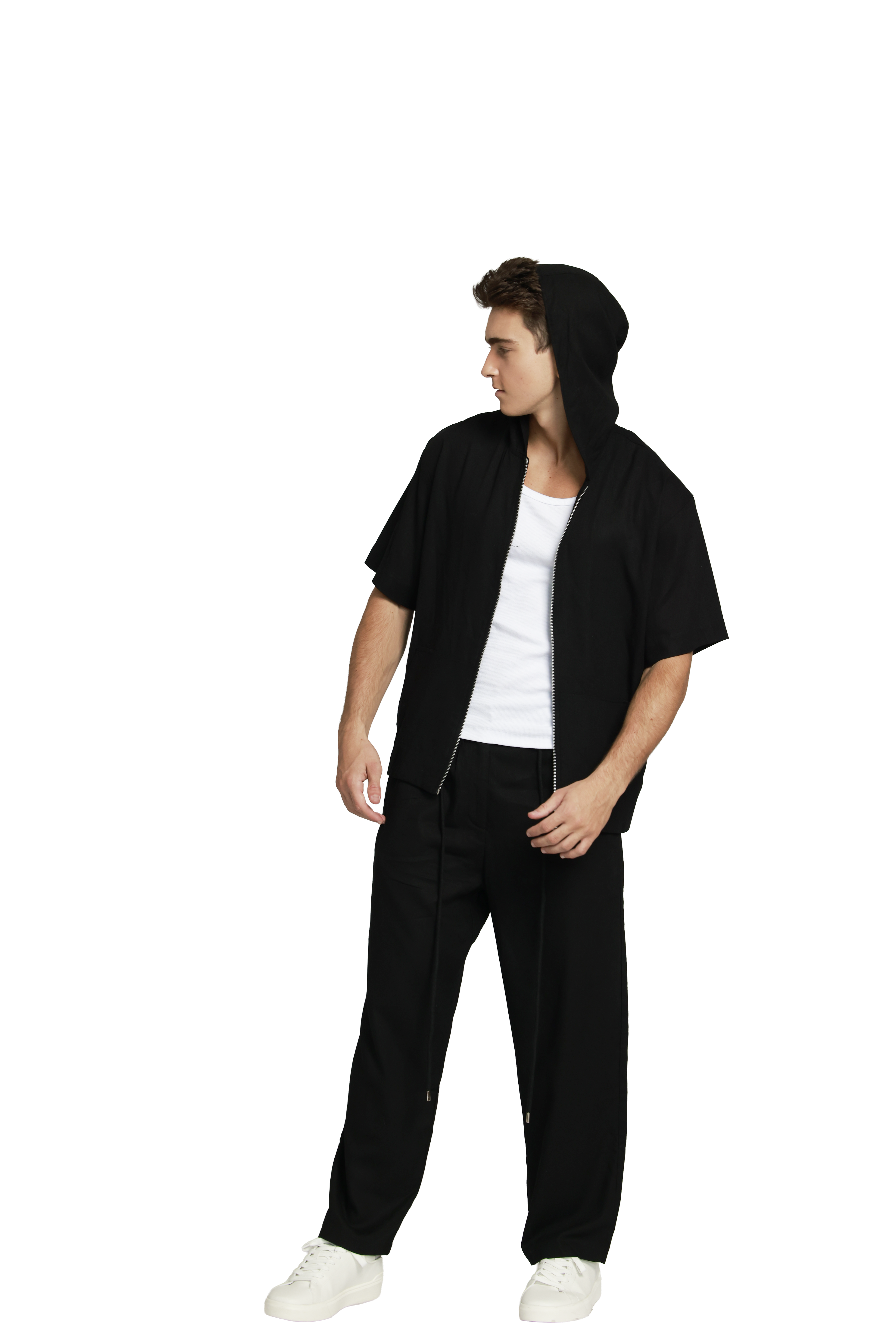 ג׳קט פשתן קפוצון- שחור