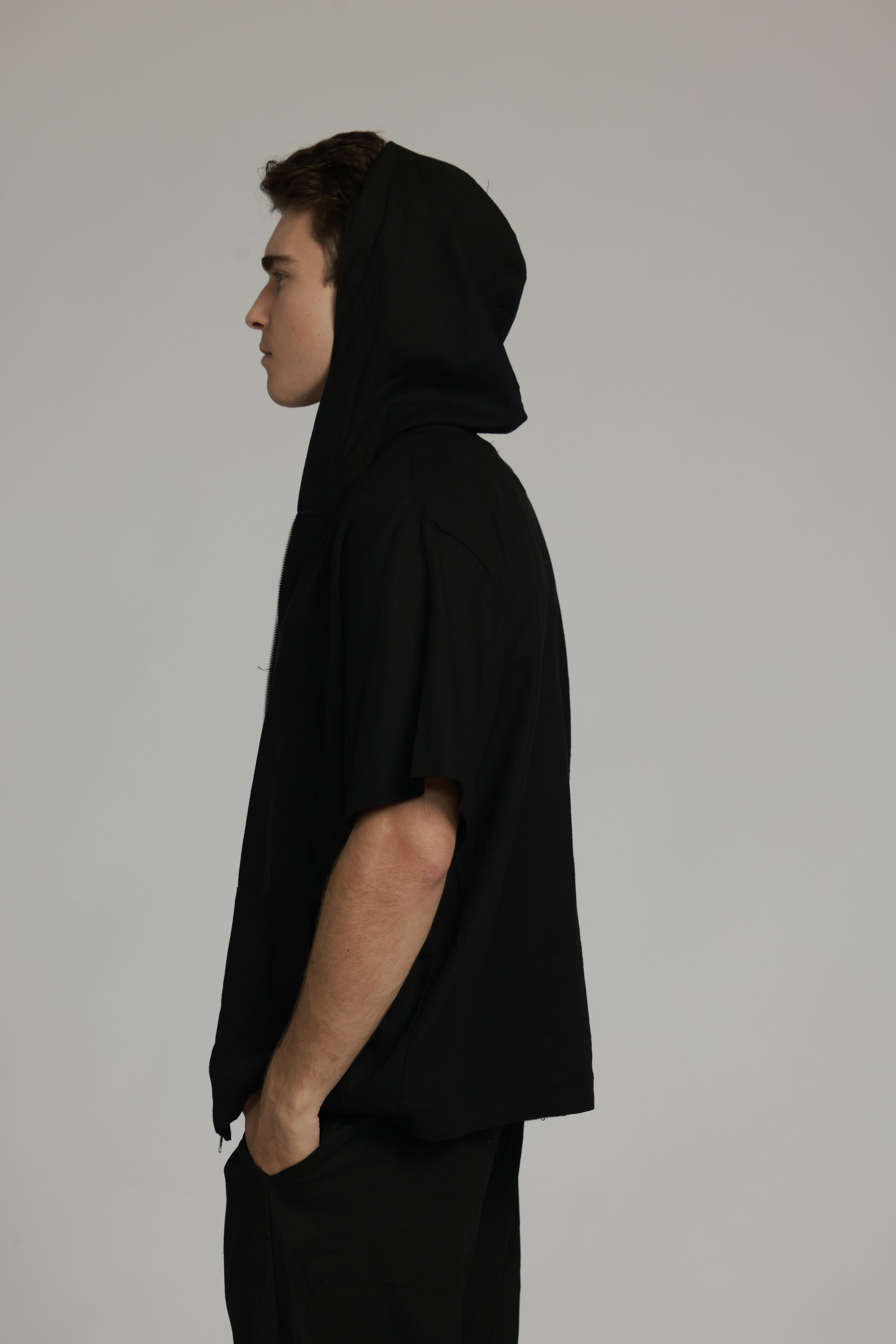 ג׳קט פשתן קפוצון- שחור