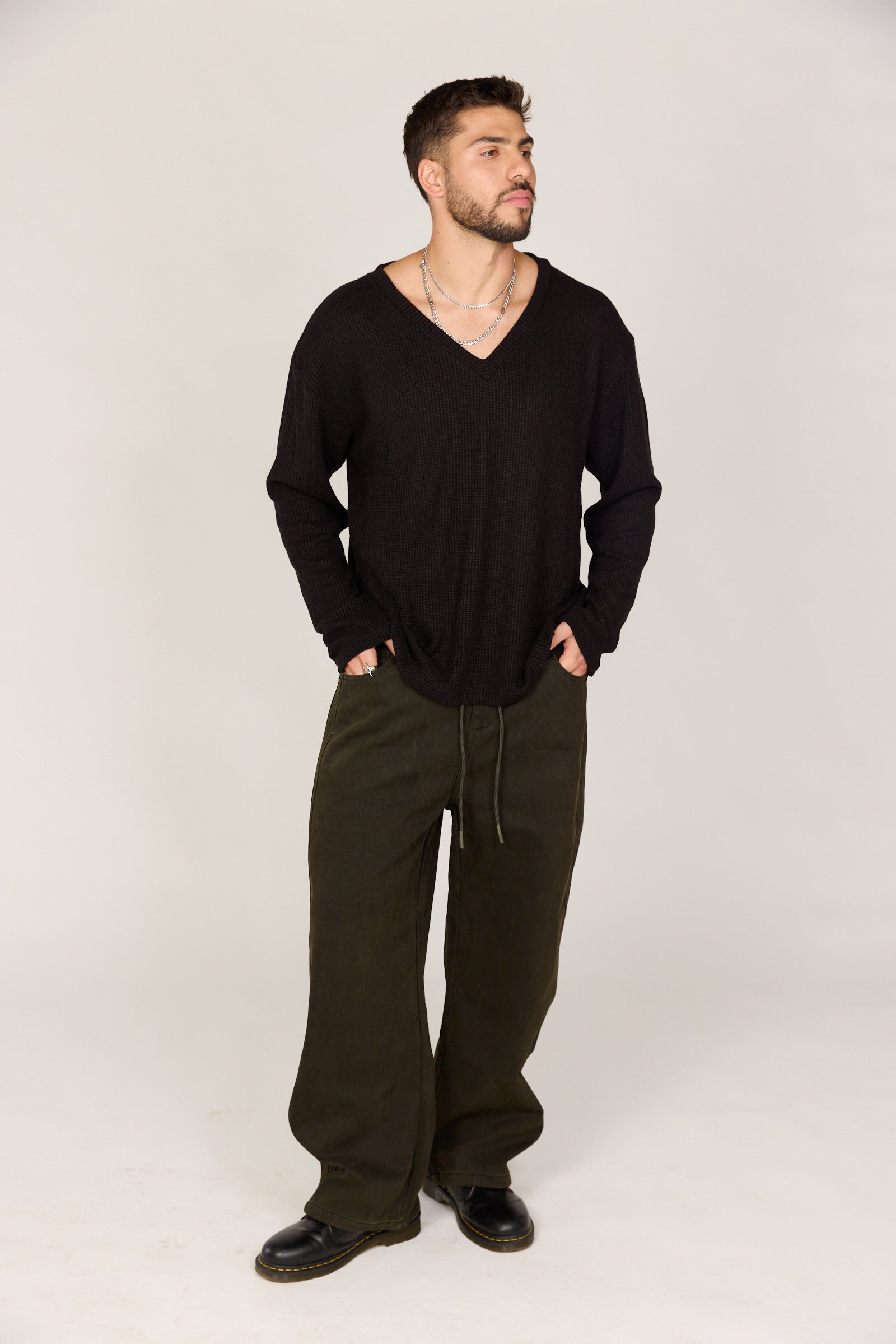 מכנס בד אובר סייז ירוק זית